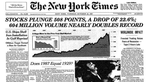 1987 Black Monday Stock Market Crash Source - NY Times